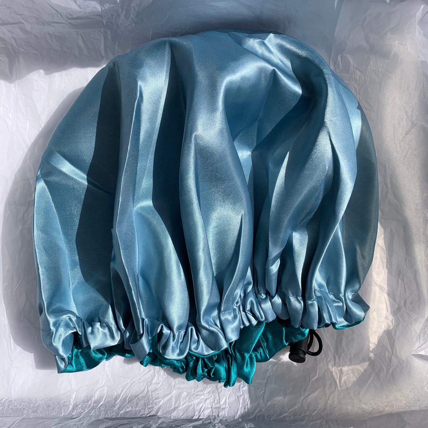 Reversible and adjustable satin bonnet - Emerald and green tea