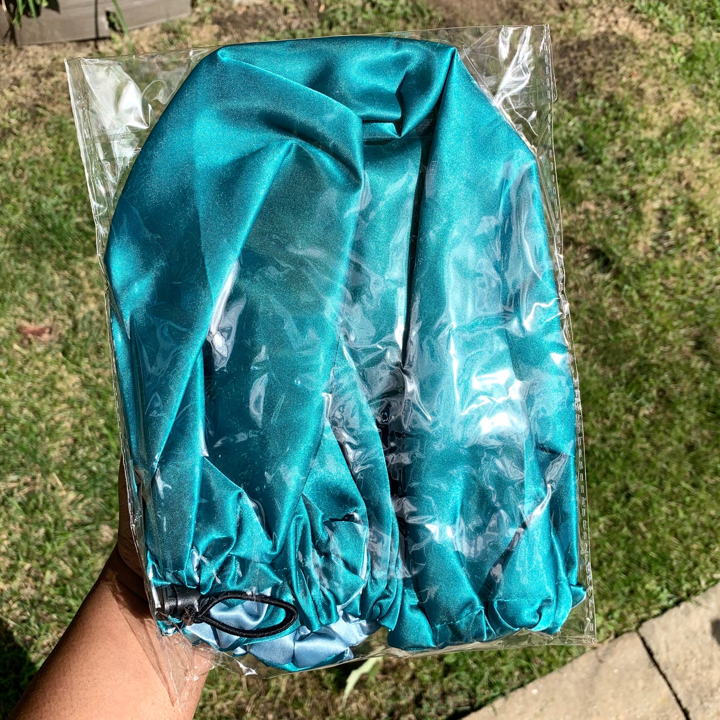 Reversible and adjustable satin bonnet - Emerald and green tea