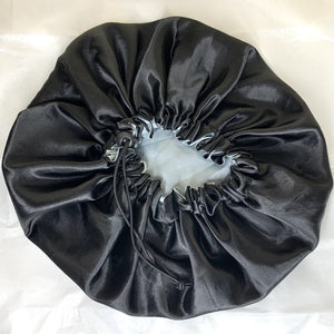 Reversible and adjustable satin bonnet - Black and silver