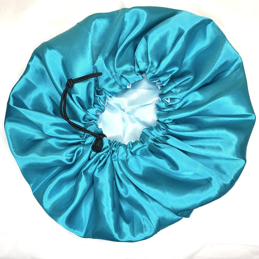 Reversible and adjustable satin bonnet - Emerald and green tea