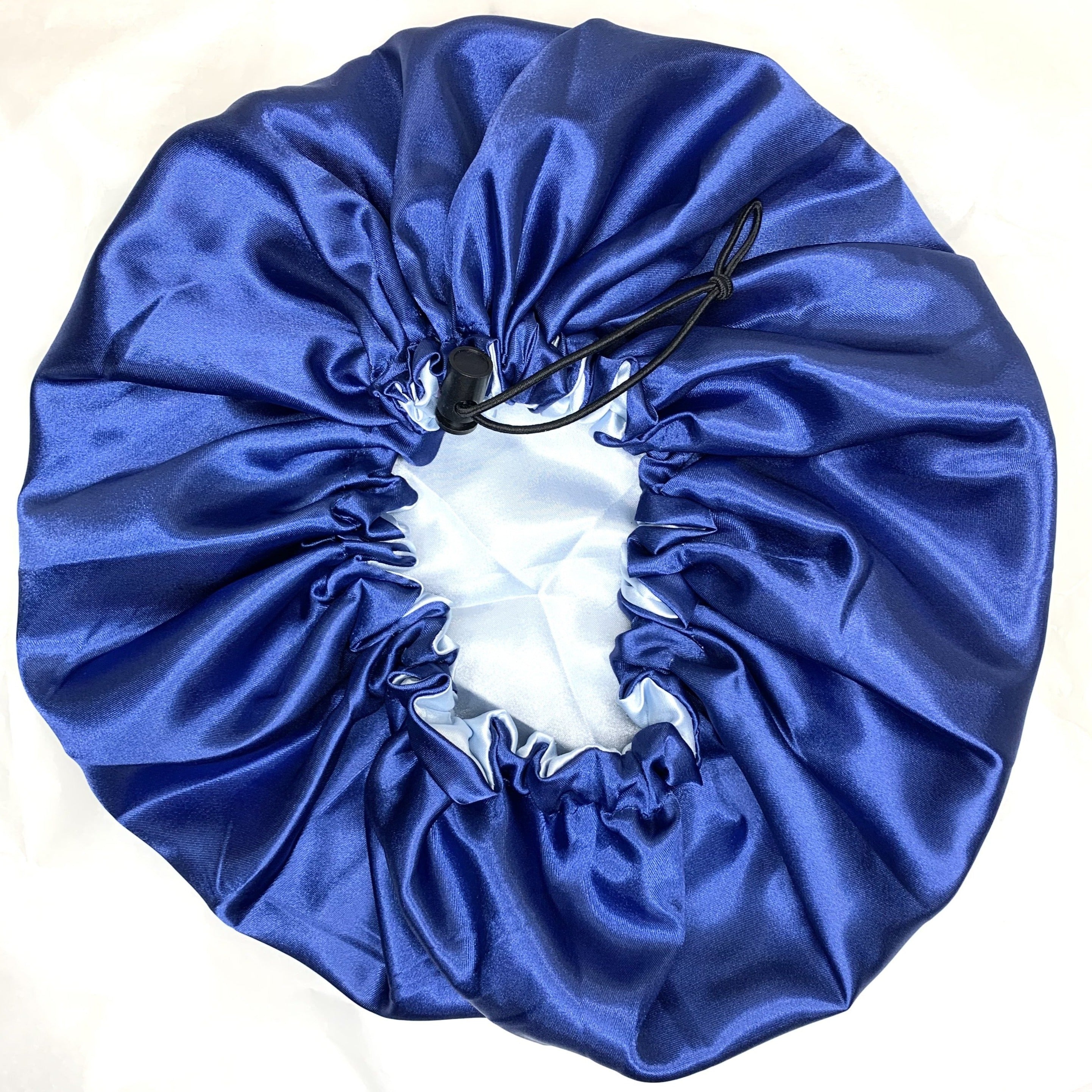 Bonnet en satin réversible et ajustable - Bleu royal et bleu poudre