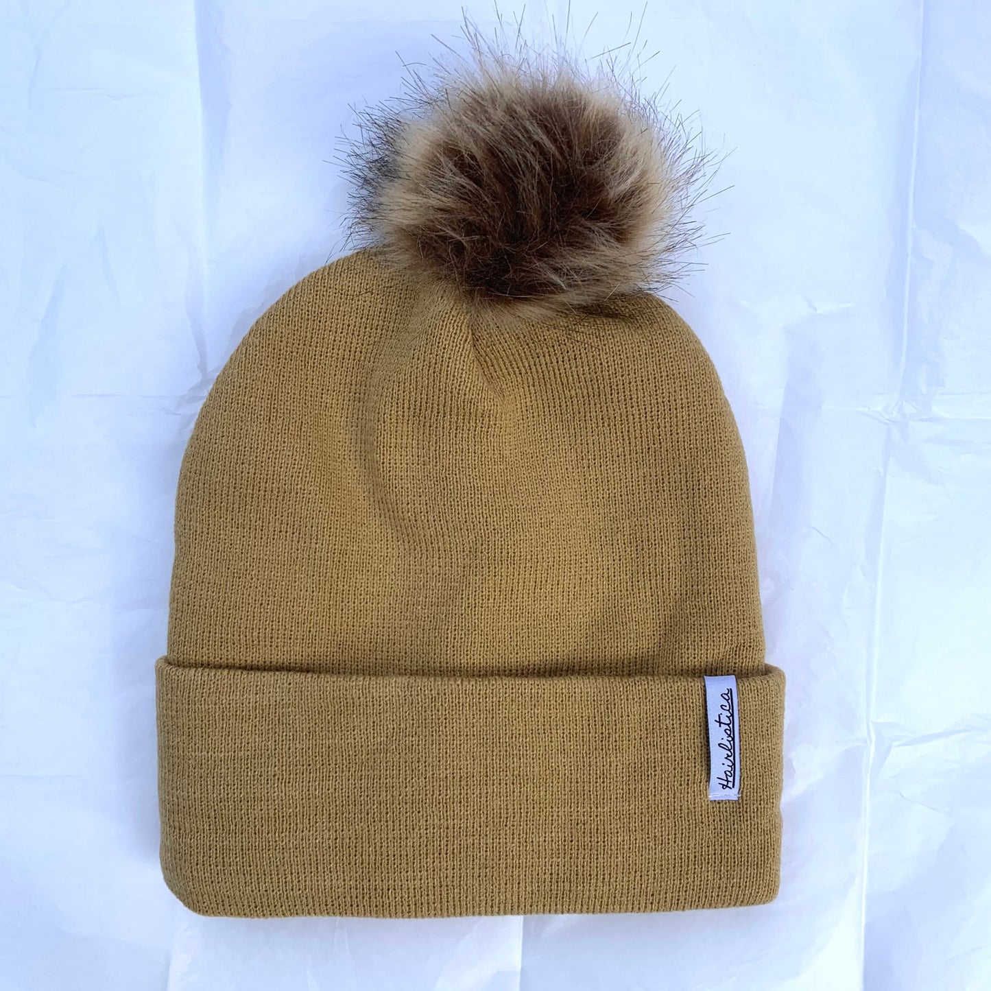 Tuque doublée de satin - Beige avec Pompom