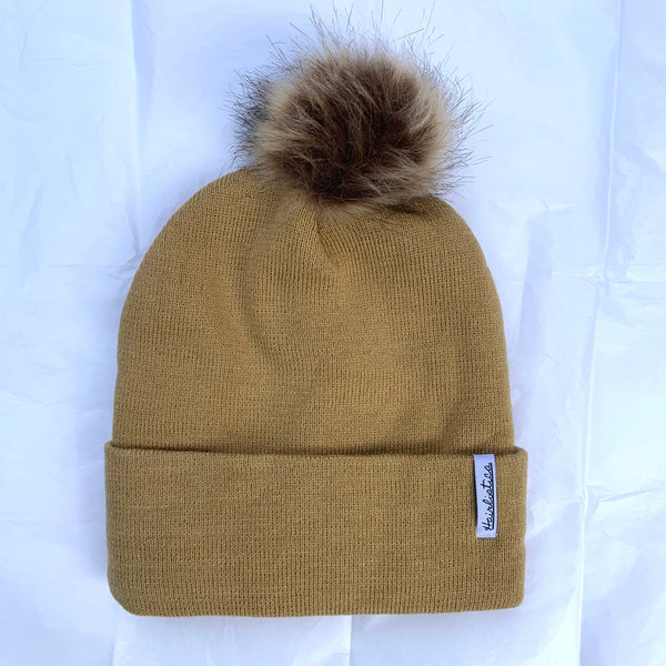 Satin lined beanie - Beige – Pompom with Hairlistica
