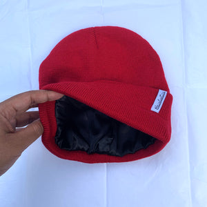 Satin lined beanie - Red without Pompom