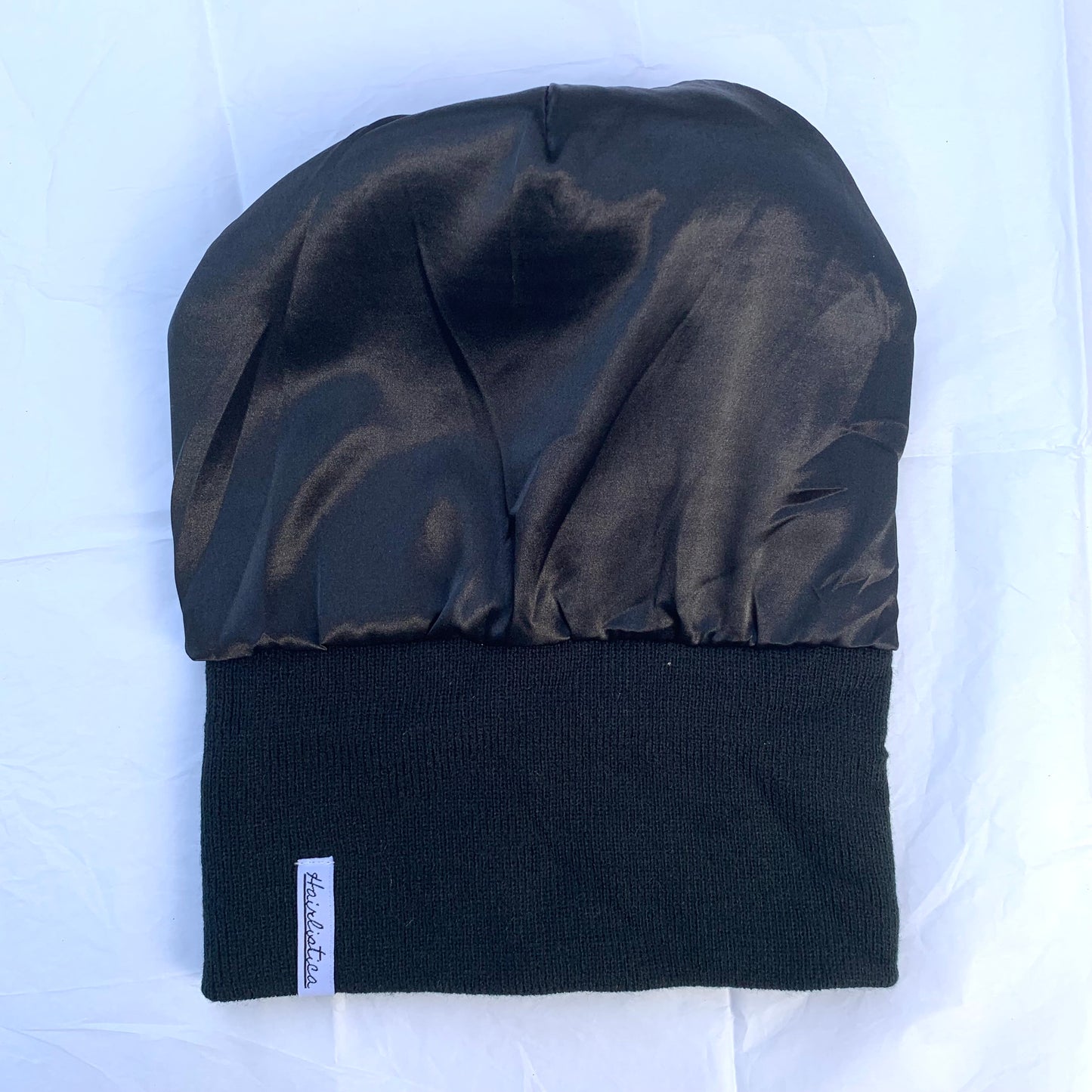 Satin lined beanie - Black with Pompom