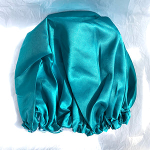 Reversible and adjustable satin bonnet - Emerald and green tea